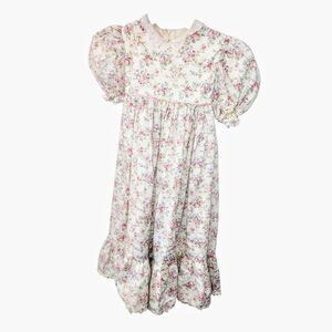 UNBRANDED Sz S Pastel Pink Ruffle Trim Floral Cottagecore Tie Back Toddler Dress